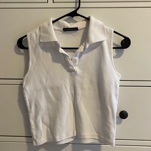 Brandy Melville Cropped Collared Tank Top in White